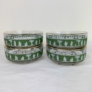 Jeannette Hellenic Green Glass Bowls (4)